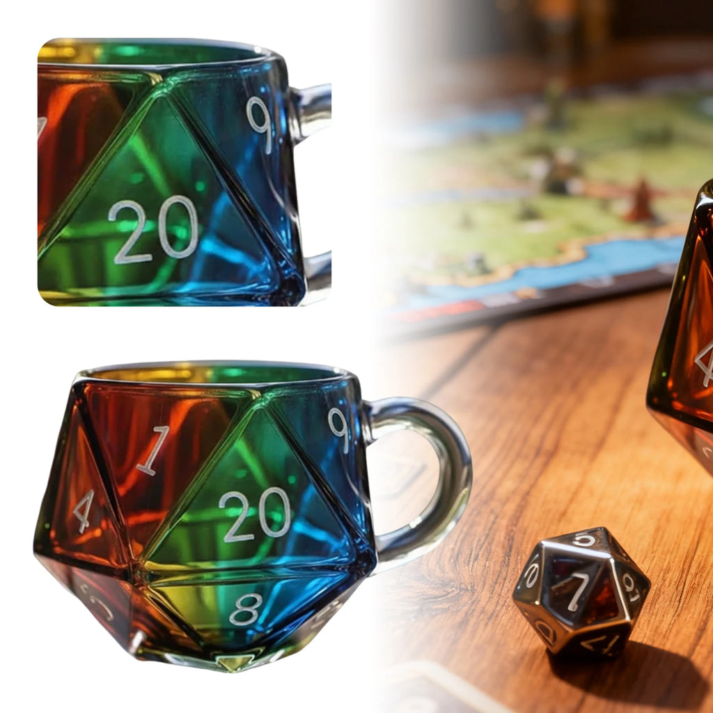 Game Night Mugs with Handle D20 Dice Glass Cup Transparent Glass Game Mug for Game Night Board Games Enthusiasts