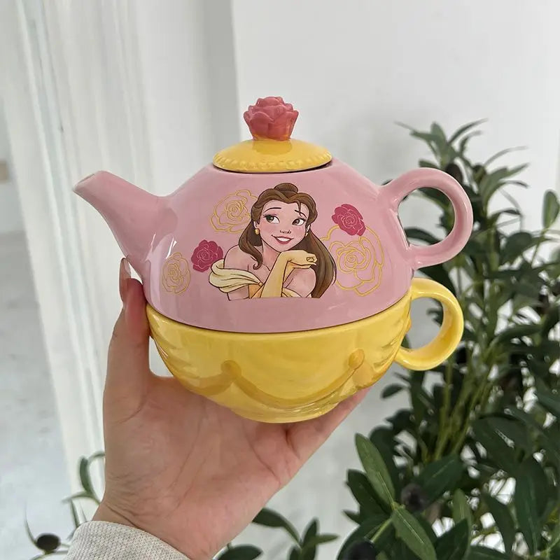 Disney Belle Princess Ceramic Tea Set Mermaid Themed Teapot with Cup Cartoon Gift for Kids Birthday Party Collectible