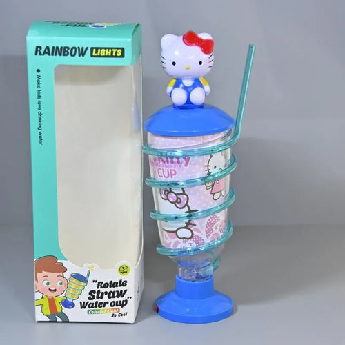 Anime Kawaii Hello Kitty Light Up Rotating Straw Water Bottle for Kids Trendy Aesthetic Ins Style Glow Cup for Children Lovely