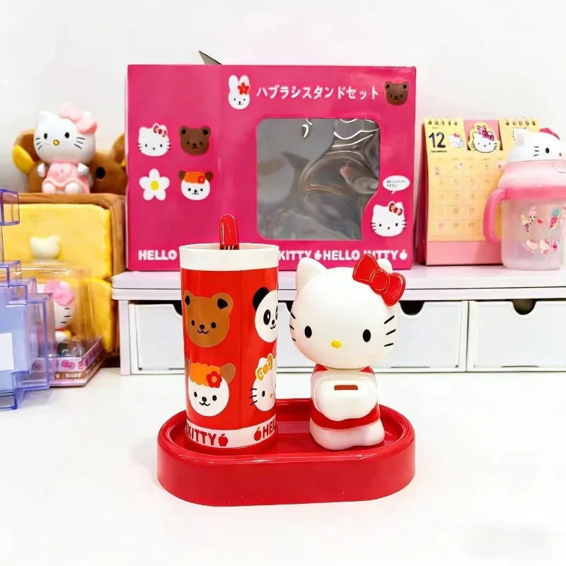 Anime Cute Cartoon Hello Kitty Mouthwash Cup Toothbrush Holder Rack Three Piece Set Gift Box Bathroom Toilet Toothbrush Kawaii