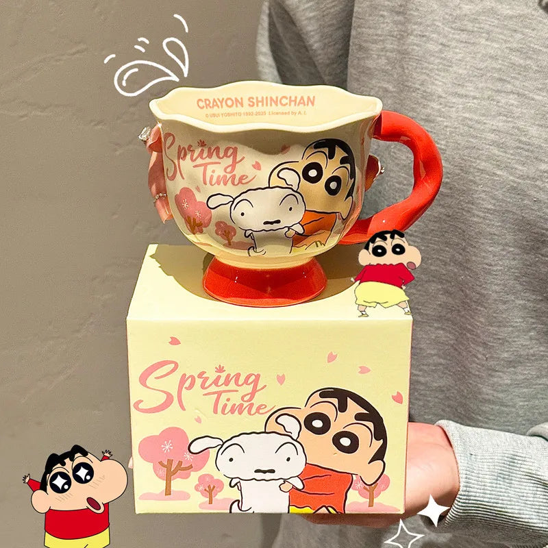 Crayon Shinchan Cute Ceramic Mug High Aesthetic Pink Cartoon Pattern For Women Office Coffee Milk Drinking Perfect Birthday Gift
