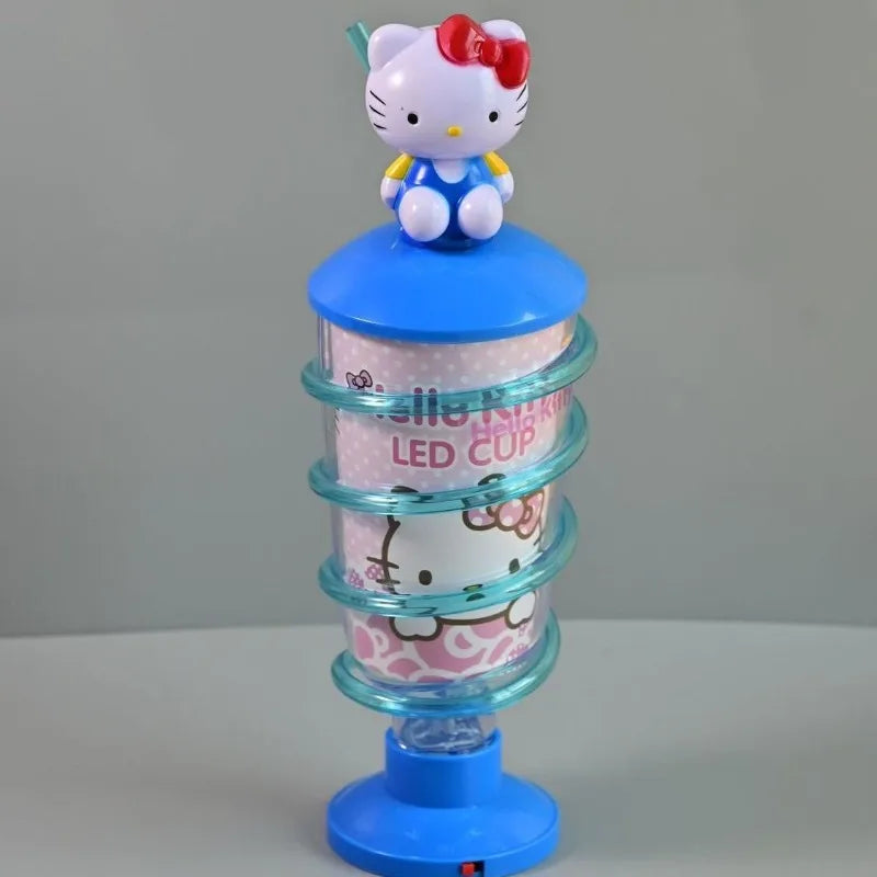 Anime Kawaii Hello Kitty Light Up Rotating Straw Water Bottle for Kids Trendy Aesthetic Ins Style Glow Cup for Children Lovely