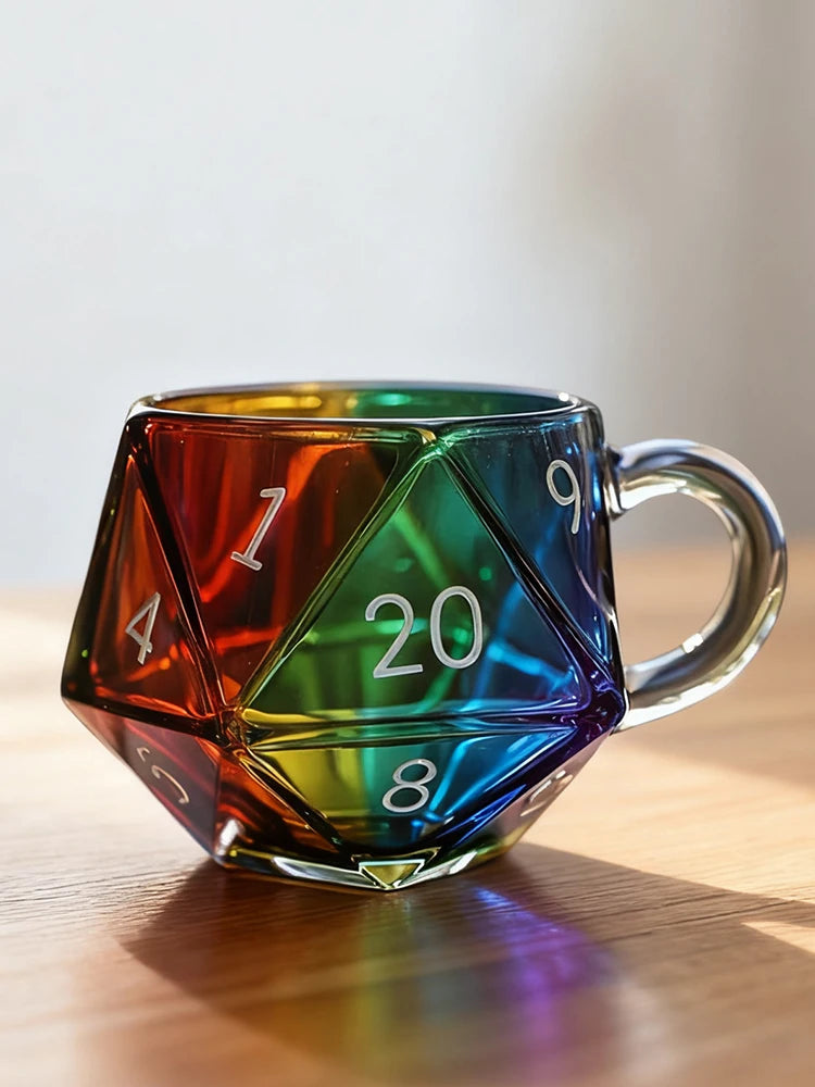 Game Night Mugs with Handle D20 Dice Glass Cup Transparent Glass Game Mug for Game Night Board Games Enthusiasts