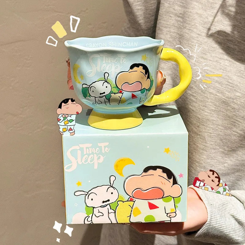 Crayon Shinchan Cute Ceramic Mug High Aesthetic Pink Cartoon Pattern For Women Office Coffee Milk Drinking Perfect Birthday Gift