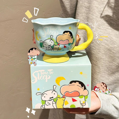 Crayon Shinchan Cute Ceramic Mug High Aesthetic Pink Cartoon Pattern For Women Office Coffee Milk Drinking Perfect Birthday Gift